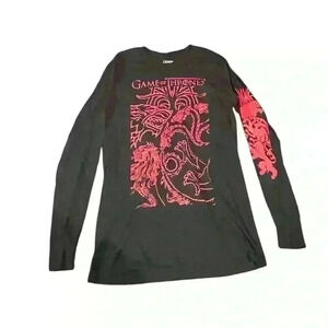 Game of Thrones Long Sleeve T Shirt Black Red Targaryen Dragons Size M HBO RED